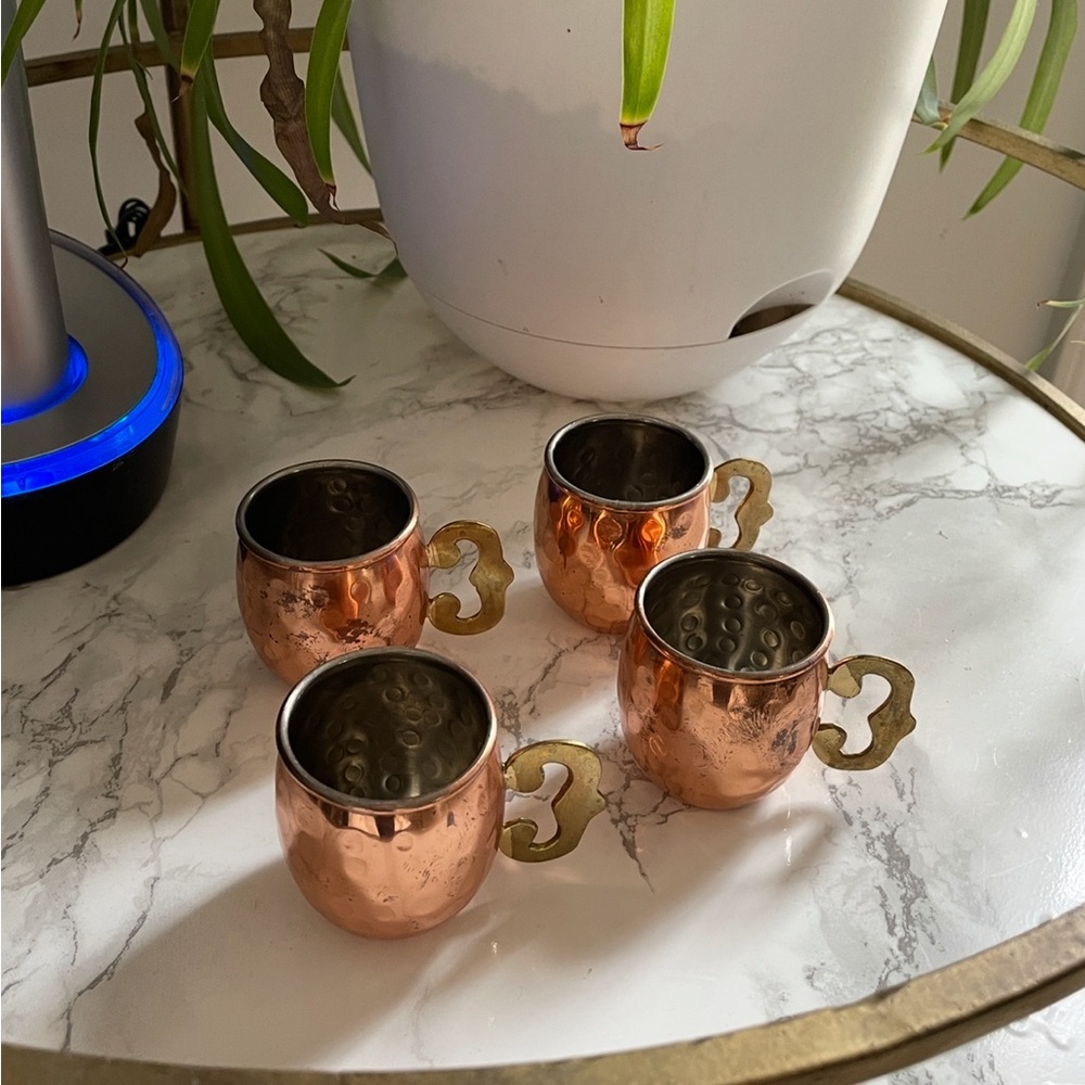 Set of mini Copper Mugs with Brass Handles